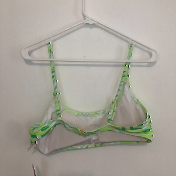 NEW NWT XHILARATION Lime Green White Stripe Scoop Neck Bralette Bikini Top XL - Picture 9 of 12